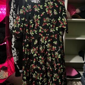 Hell Bunny Black Dress with Cherry and Leaf Design